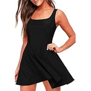NWT FANCYINN Women’s Short V-Back Dress U-Neck Wide Straps Mini Skater Dress